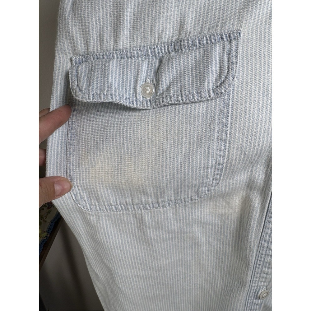 Vintage Off Base Men S Light Blue Sleeveless Button Up Hickory Stripe Cotton - Picture 9 of 14